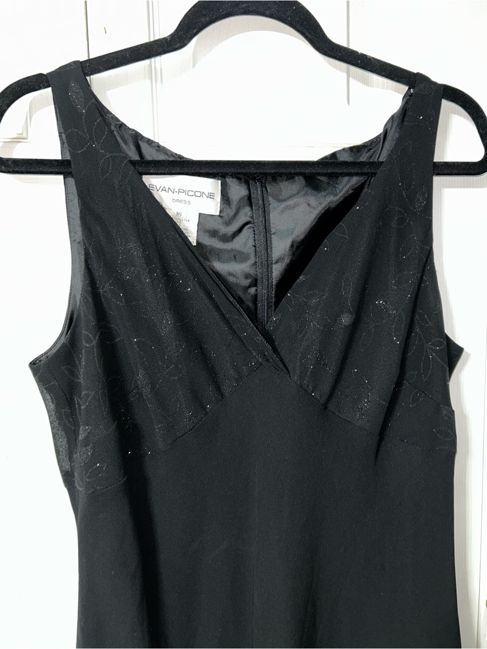 Evan Picone Black V-Neck Embellished Bodice Slip Dress - Picture 2 of 3
